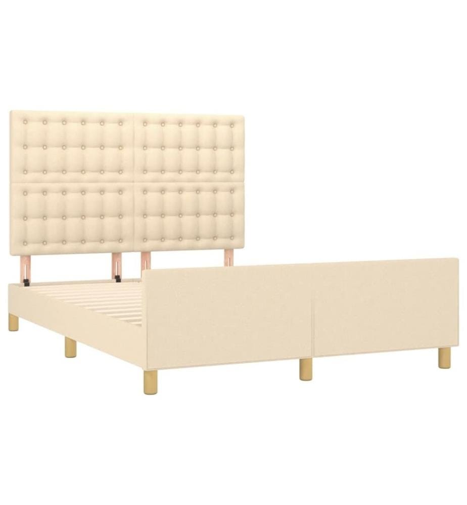 Bettgestell mit Kopfteil Creme 140x190 cm Stoff