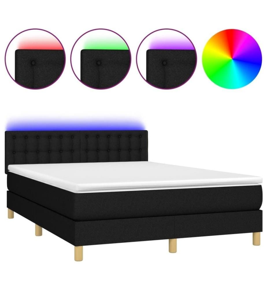 Boxspringbett mit Matratze & LED Schwarz 140x190 cm Stoff