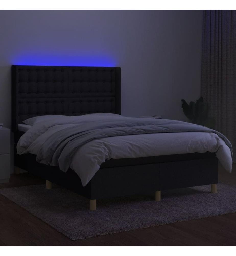 Boxspringbett mit Matratze & LED Schwarz 140x190 cm Stoff