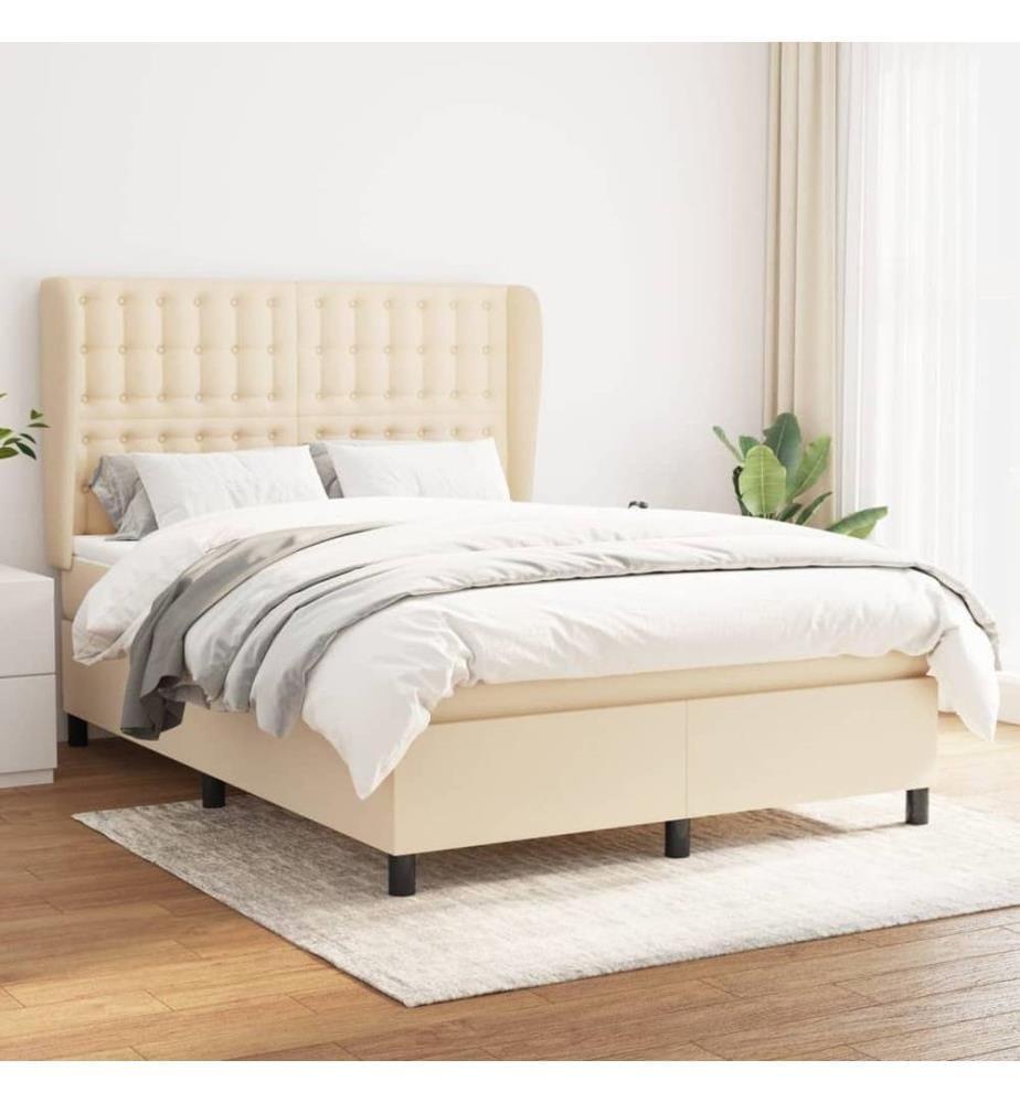 Boxspringbett mit Matratze Creme 140x190 cm Stoff