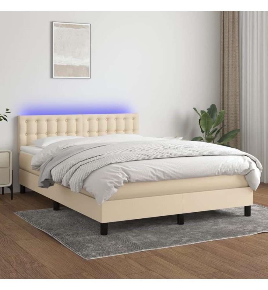 Boxspringbett mit Matratze & LED Creme 140x190 cm Stoff