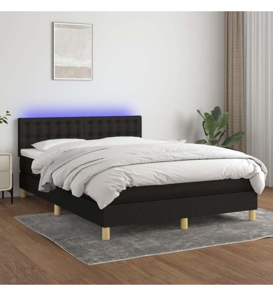 Boxspringbett mit Matratze & LED Schwarz 140x200 cm Stoff
