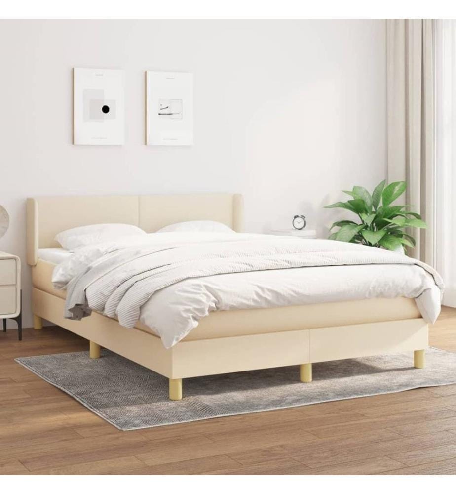 Boxspringbett mit Matratze Creme 140x190 cm Stoff