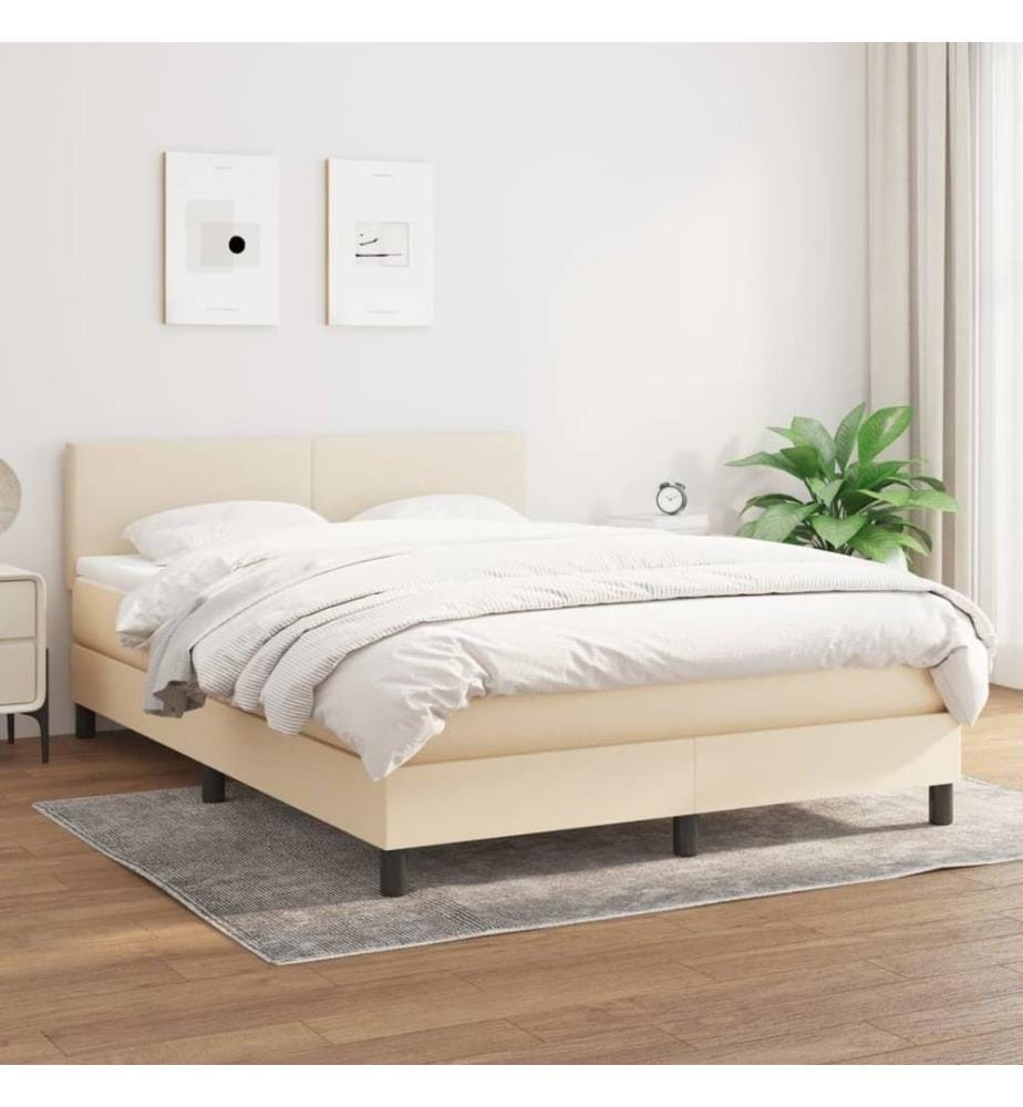 Boxspringbett mit Matratze Creme 140x190 cm Stoff