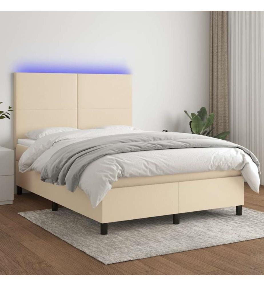 Boxspringbett mit Matratze & LED Creme 140x190 cm Stoff