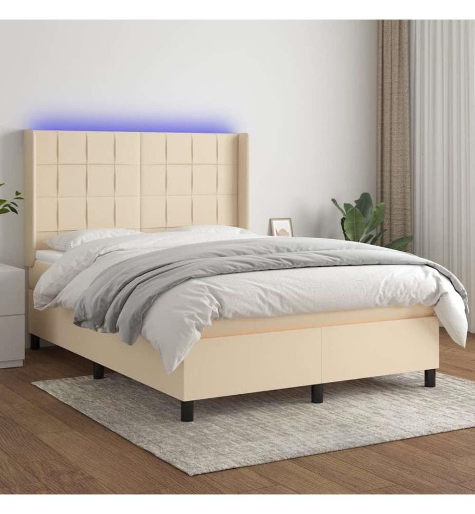 Boxspringbett mit Matratze & LED Creme 140x190 cm Stoff