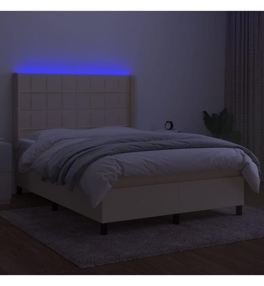 Boxspringbett mit Matratze & LED Creme 140x190 cm Stoff