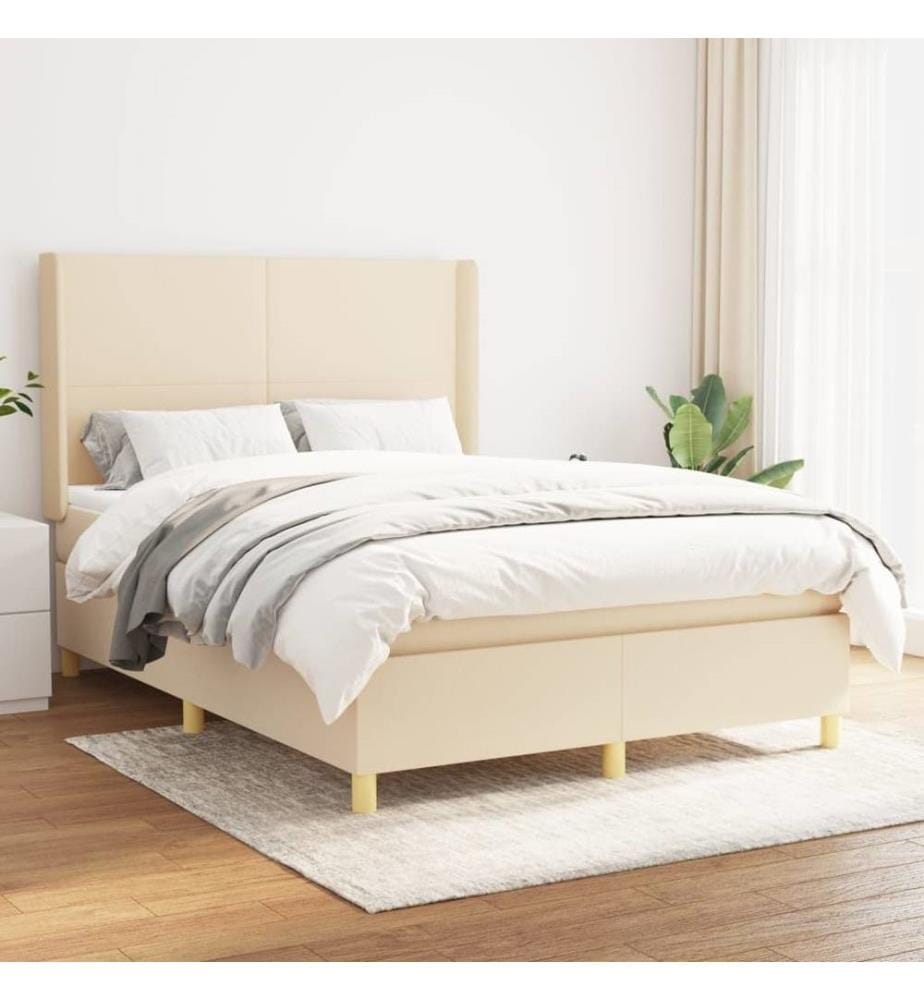 Boxspringbett mit Matratze Creme 140x190 cm Stoff