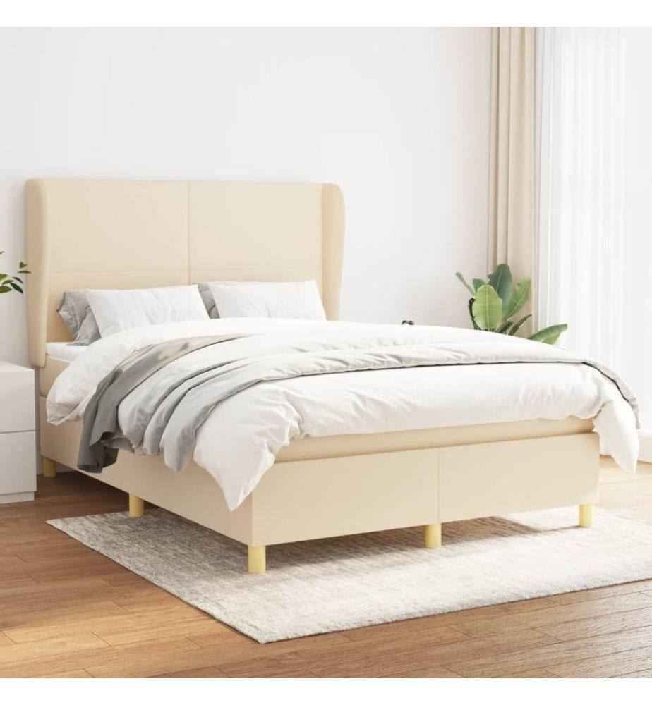 Boxspringbett mit Matratze Creme 140x190 cm Stoff