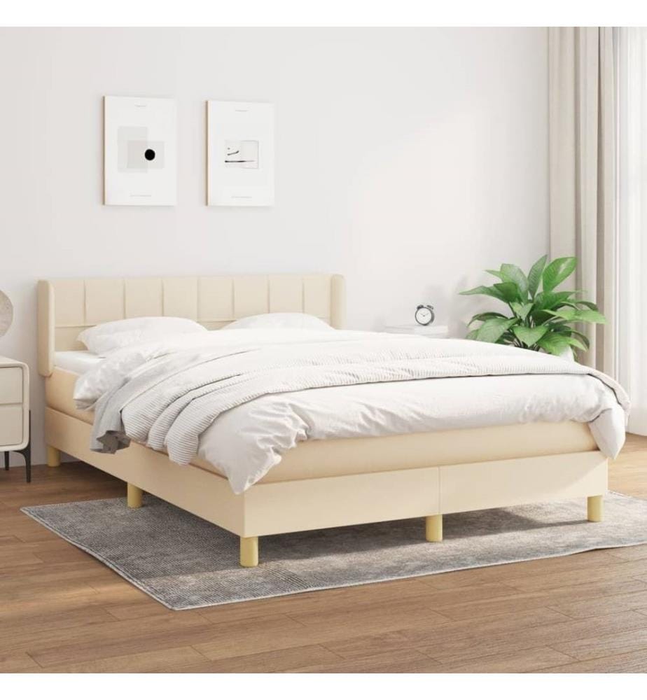 Boxspringbett mit Matratze Creme 140x190 cm Stoff