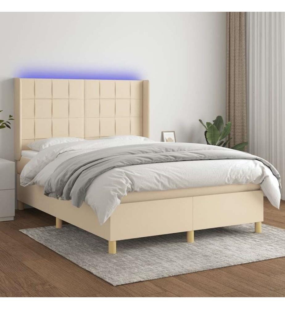 Boxspringbett mit Matratze & LED Creme 140x190 cm Stoff