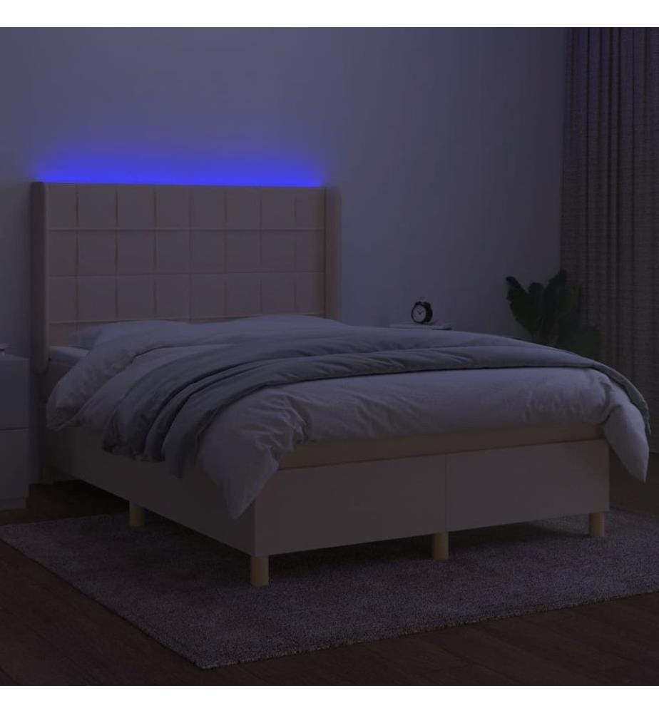 Boxspringbett mit Matratze & LED Creme 140x190 cm Stoff