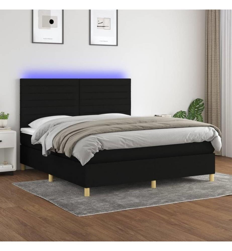 Boxspringbett mit Matratze & LED Schwarz 180x200 cm Stoff