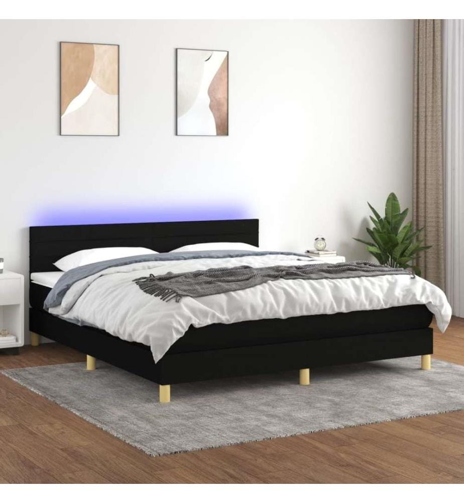 Boxspringbett mit Matratze & LED Schwarz 180x200 cm Stoff