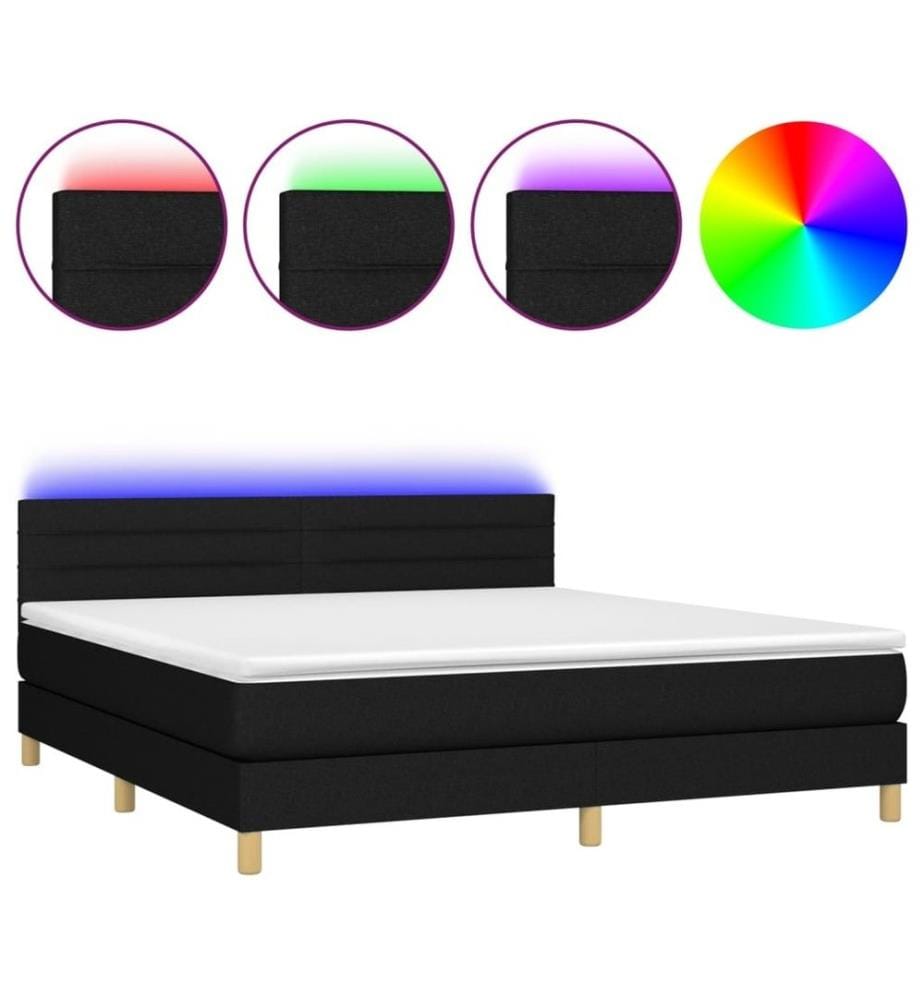Boxspringbett mit Matratze & LED Schwarz 180x200 cm Stoff