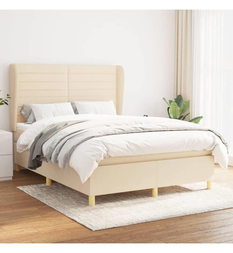 Boxspringbett mit Matratze Creme 140x190 cm Stoff