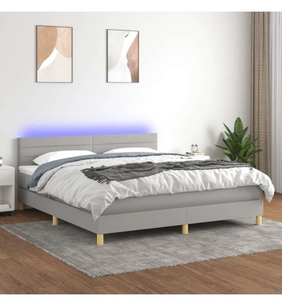 Boxspringbett mit Matratze & LED Hellgrau 180x200 cm Stoff