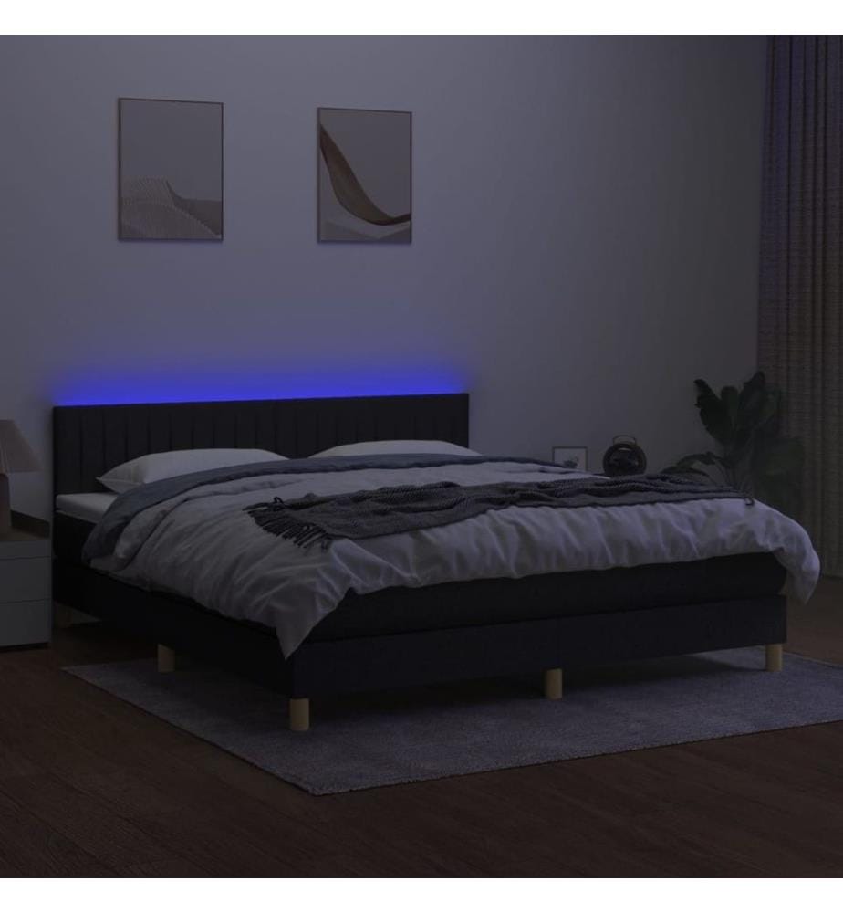 Boxspringbett mit Matratze & LED Schwarz 160x200 cm Stoff