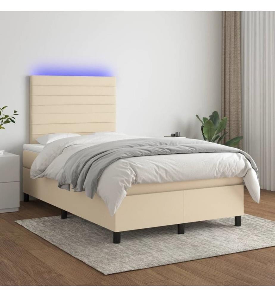 Boxspringbett mit Matratze & LED Creme 120x200 cm Stoff