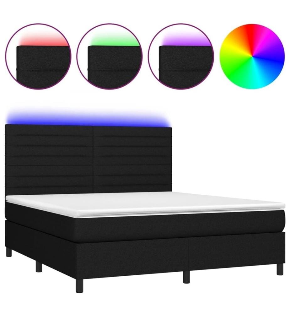 Boxspringbett mit Matratze & LED Schwarz 160x200 cm Stoff