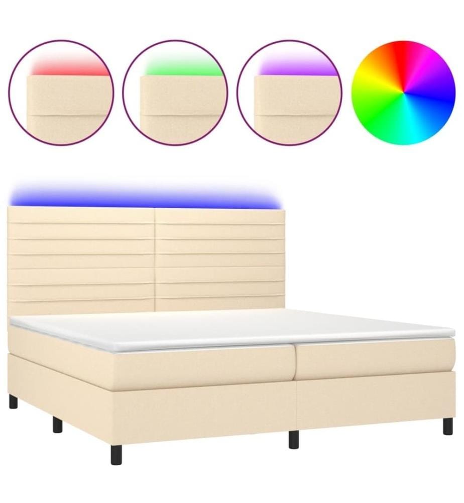 Boxspringbett mit Matratze & LED Creme 200x200 cm Stoff