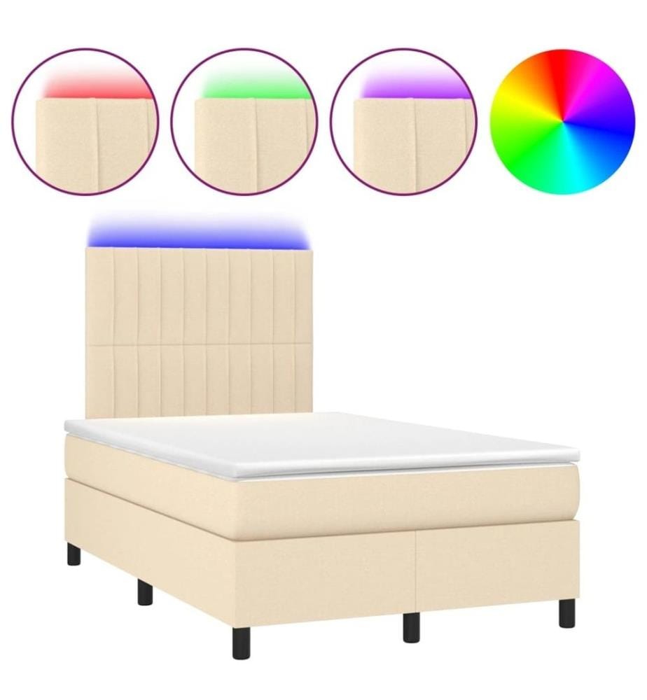 Boxspringbett mit Matratze & LED Creme 120x200 cm Stoff