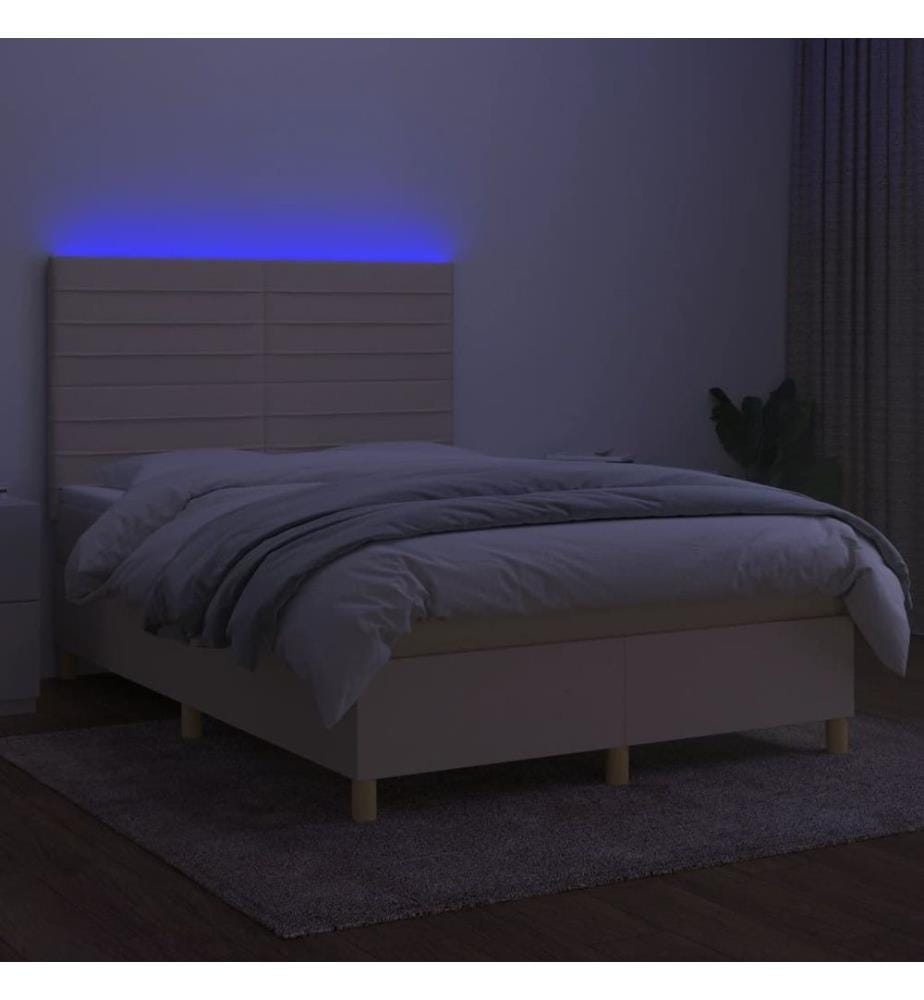 Boxspringbett mit Matratze & LED Creme 140x190 cm Stoff