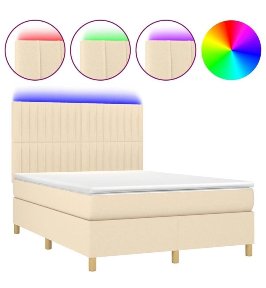 Boxspringbett mit Matratze & LED Creme 140x190 cm Stoff