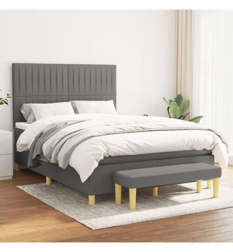 Boxspringbett mit Matratze Dunkelgrau 140x190 cm Stoff