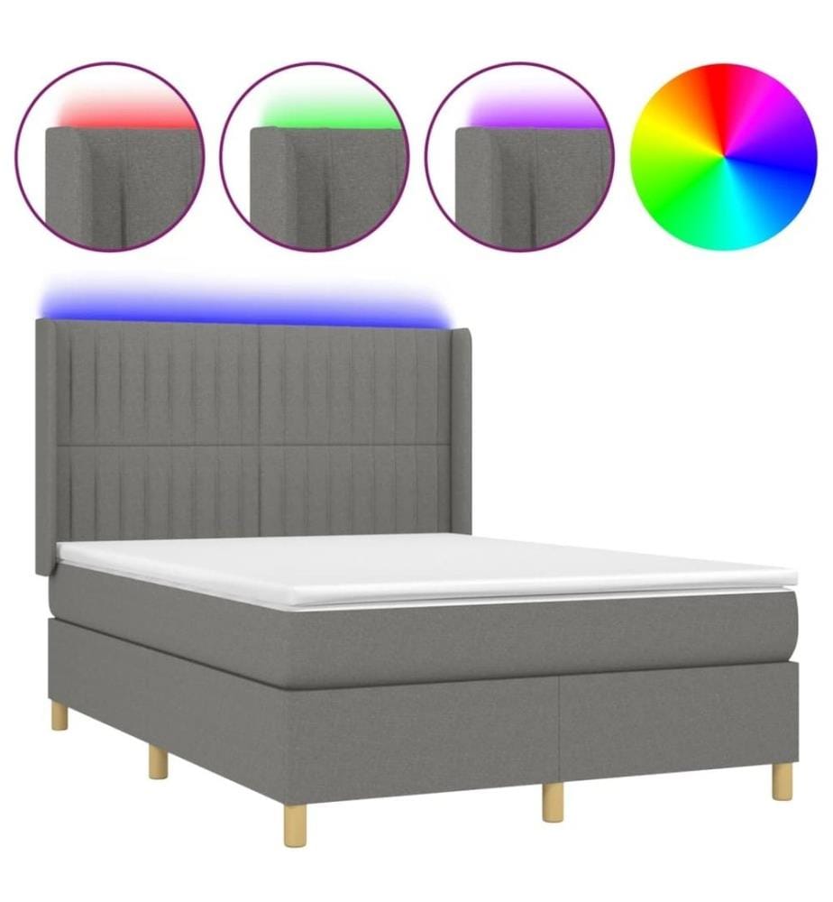 Boxspringbett mit Matratze & LED Dunkelgrau 140x190 cm Stoff