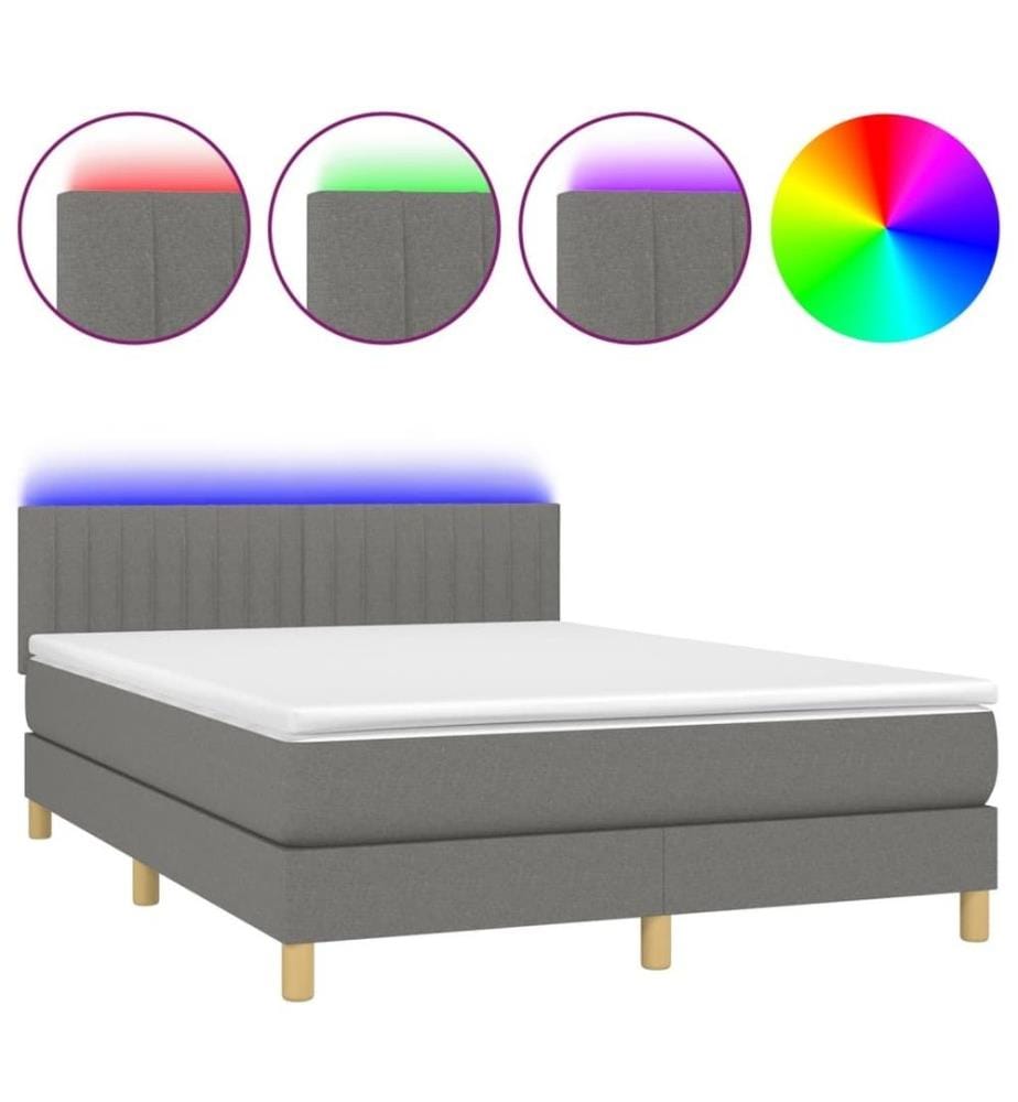 Boxspringbett mit Matratze & LED Dunkelgrau 140x190 cm Stoff
