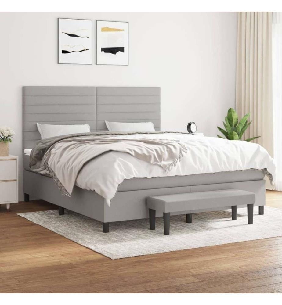 Boxspringbett mit Matratze Hellgrau 180x200 cm Stoff