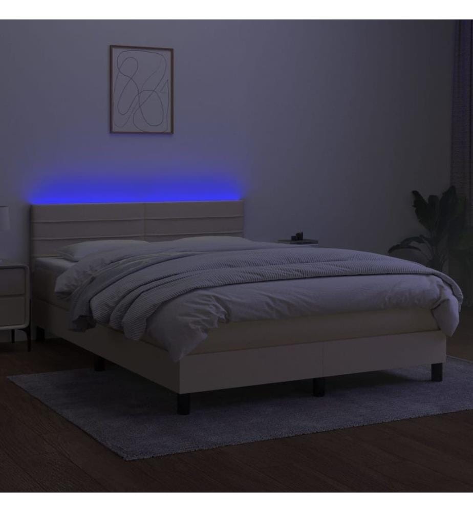 Boxspringbett mit Matratze & LED Creme 140x190 cm Stoff