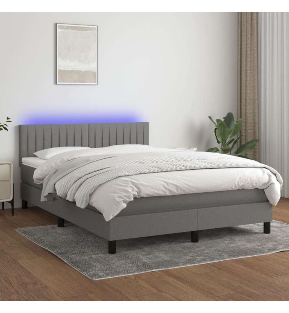 Boxspringbett mit Matratze & LED Dunkelgrau 140x190 cm Stoff