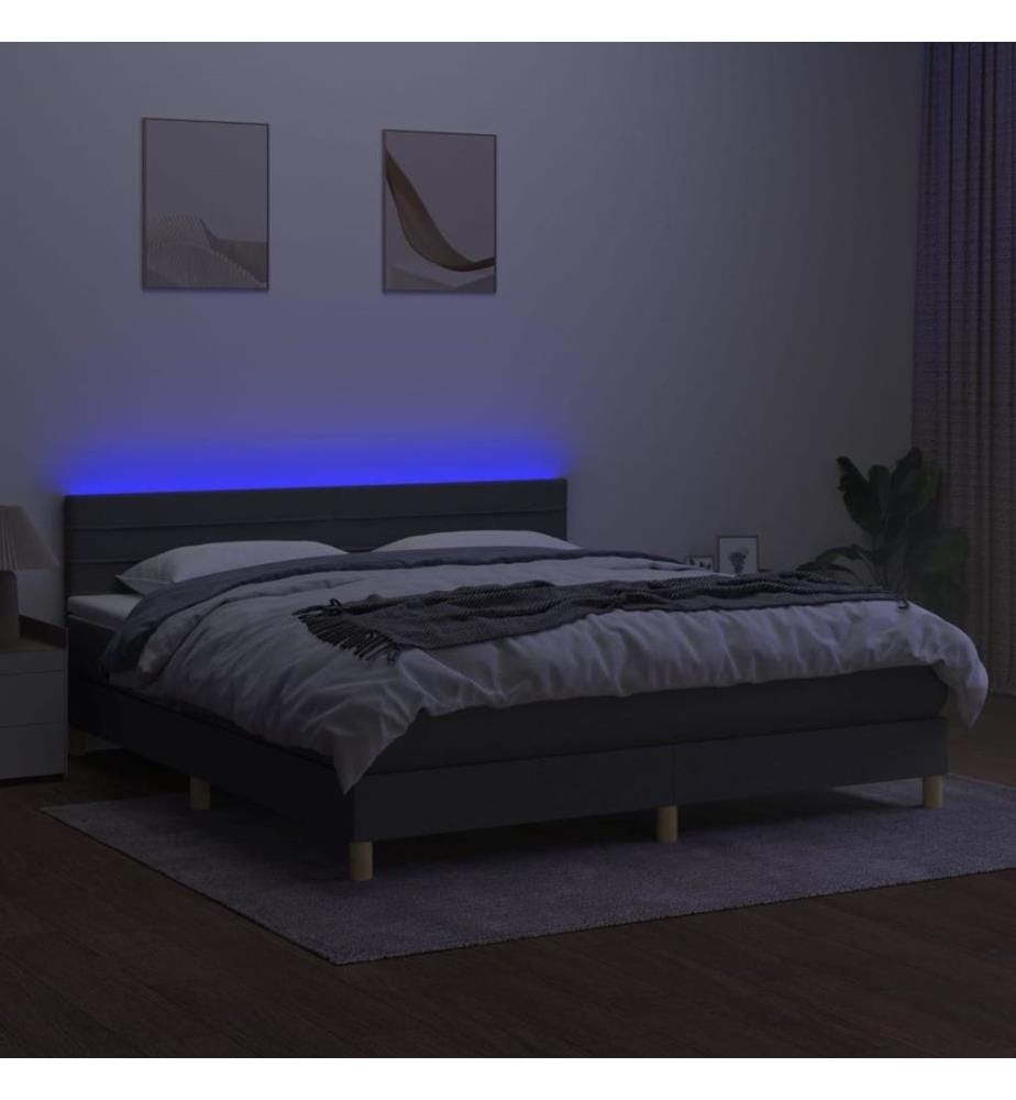Boxspringbett mit Matratze & LED Dunkelgrau 180x200 cm Stoff
