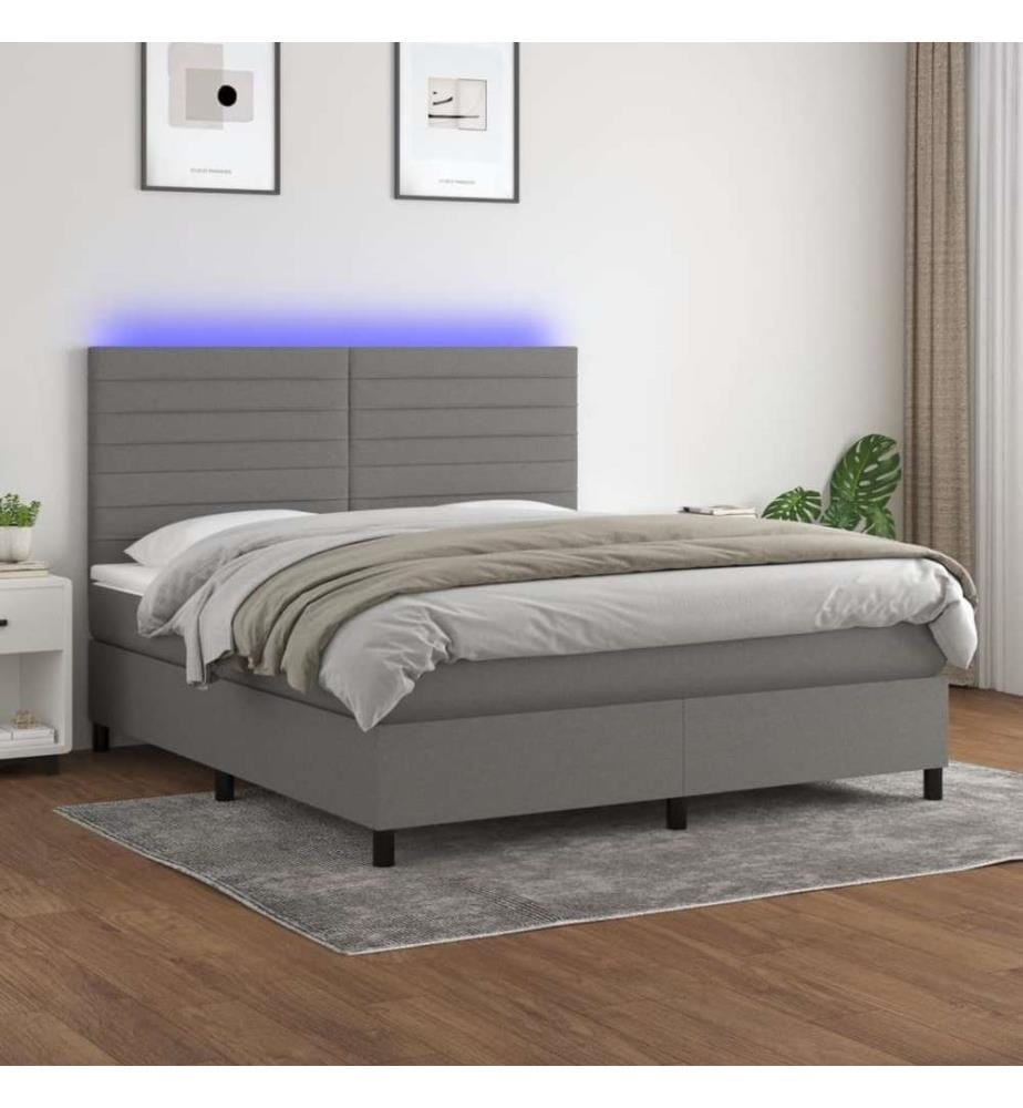 Boxspringbett mit Matratze & LED Dunkelgrau 180x200 cm Stoff