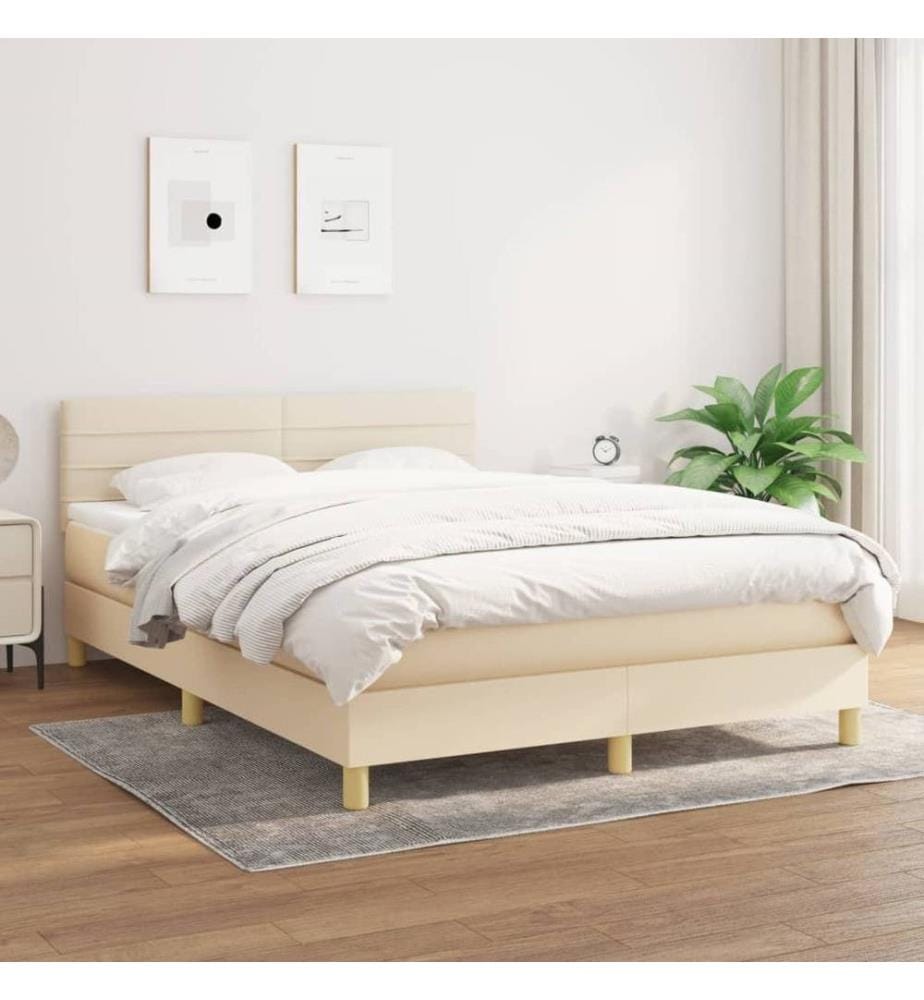 Boxspringbett mit Matratze Creme 140x190 cm Stoff