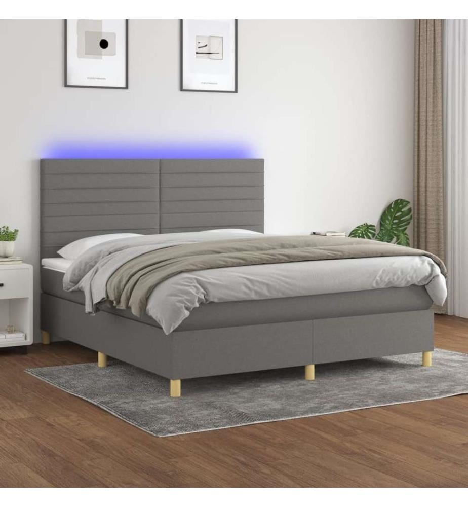 Boxspringbett mit Matratze & LED Dunkelgrau 180x200 cm Stoff