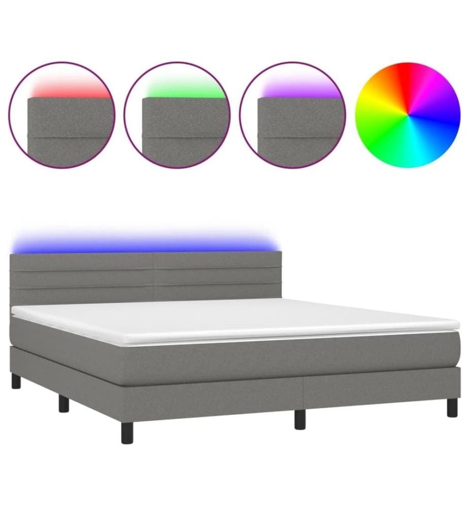 Boxspringbett mit Matratze & LED Dunkelgrau 180x200 cm Stoff