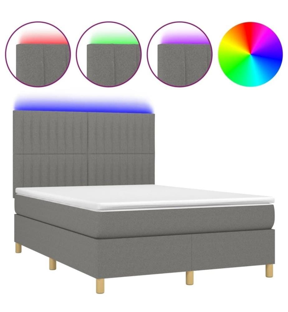 Boxspringbett mit Matratze & LED Dunkelgrau 140x190 cm Stoff