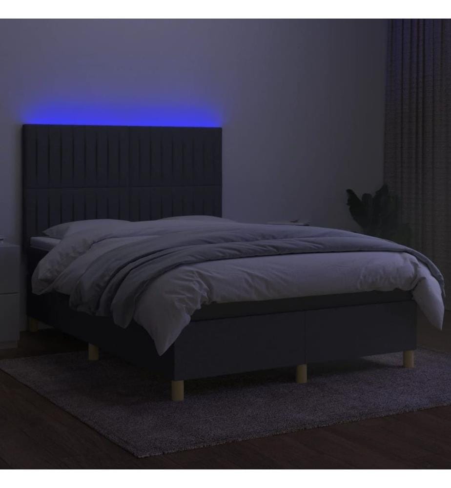 Boxspringbett mit Matratze & LED Dunkelgrau 140x190 cm Stoff