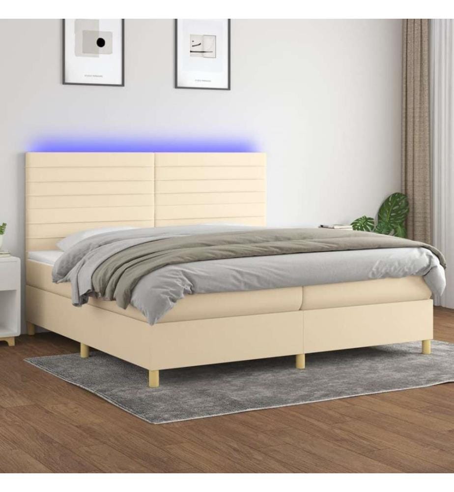 Boxspringbett mit Matratze & LED Creme 200x200 cm Stoff