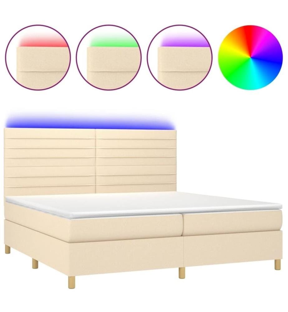 Boxspringbett mit Matratze & LED Creme 200x200 cm Stoff