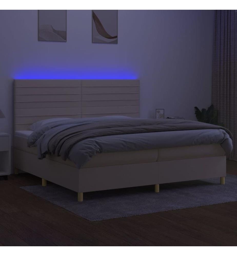 Boxspringbett mit Matratze & LED Creme 200x200 cm Stoff
