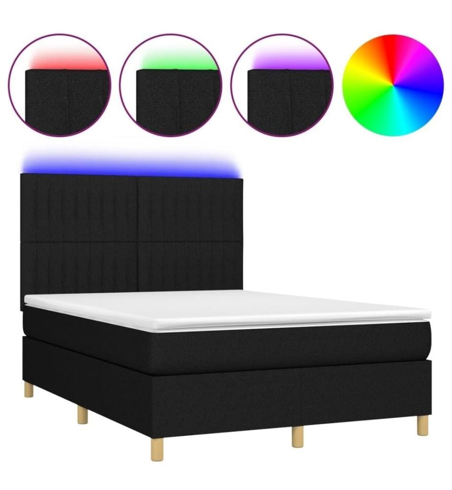 Boxspringbett mit Matratze & LED Schwarz 140x200 cm Stoff