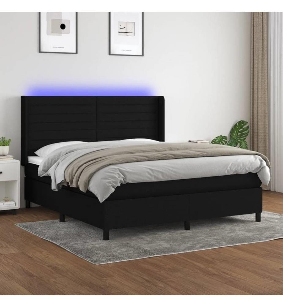 Boxspringbett mit Matratze & LED Schwarz 160x200 cm Stoff