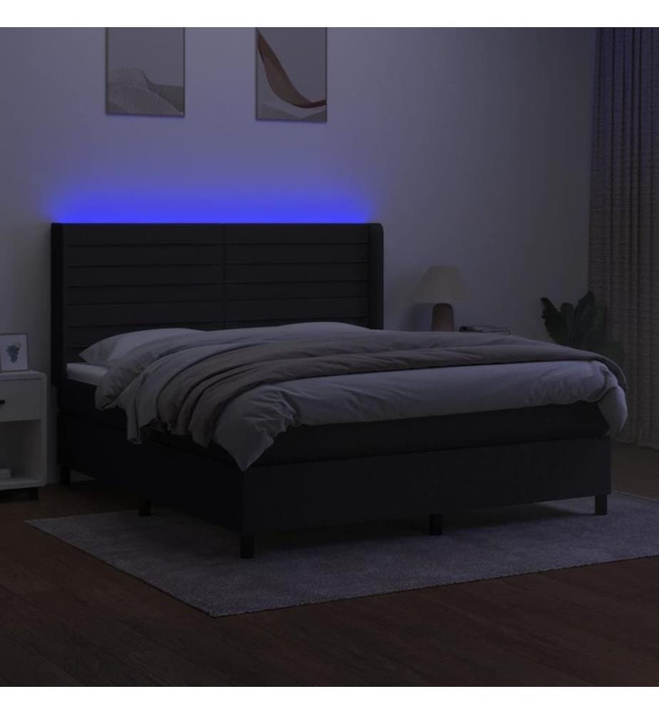 Boxspringbett mit Matratze & LED Schwarz 160x200 cm Stoff