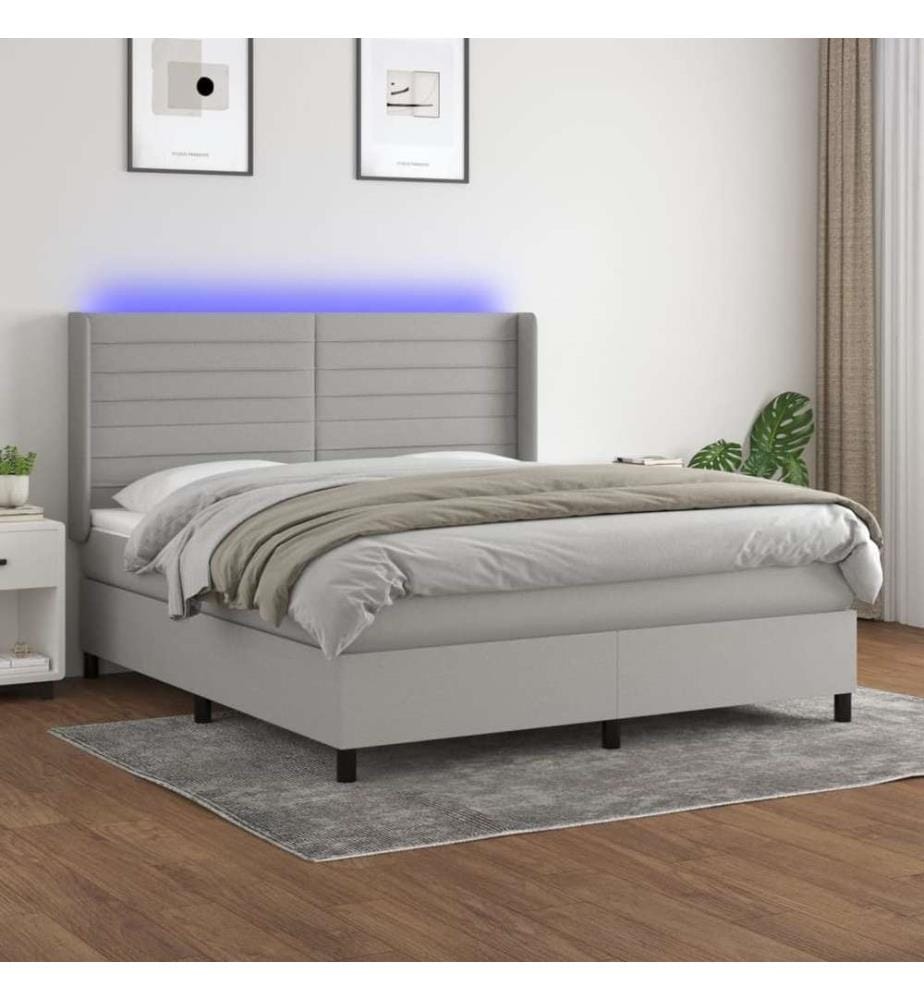 Boxspringbett mit Matratze & LED Hellgrau 180x200 cm Stoff