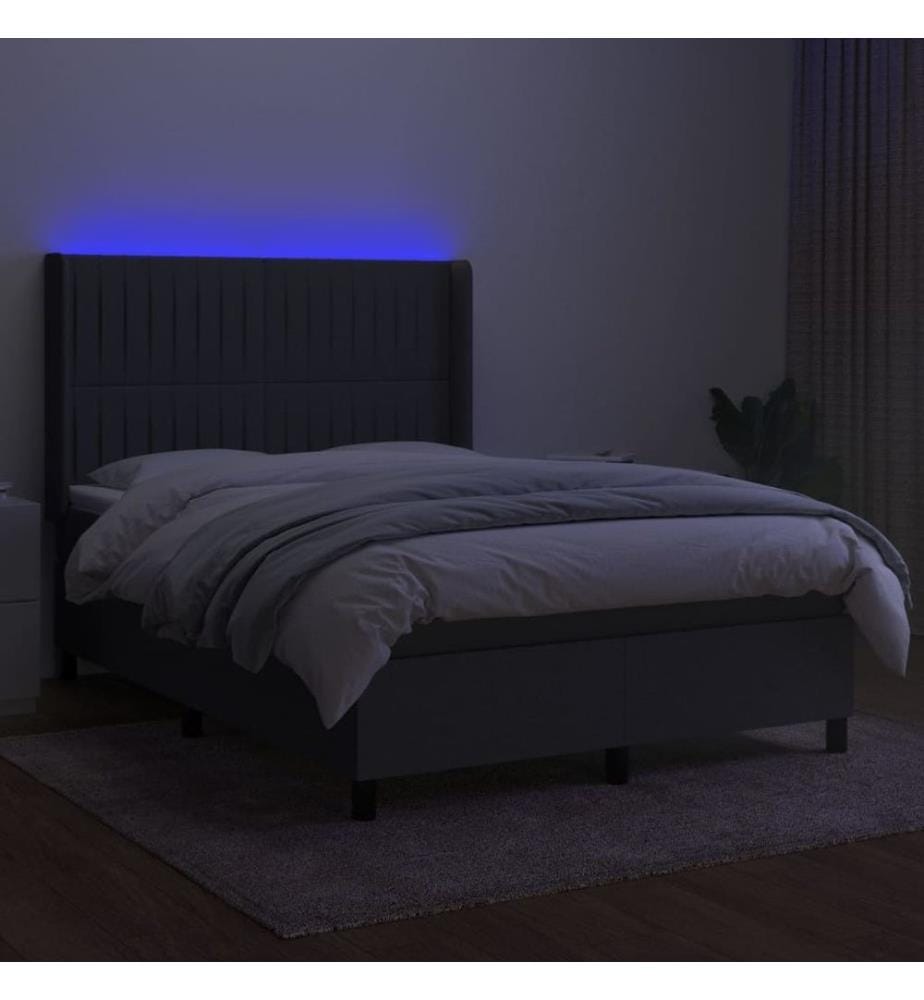 Boxspringbett mit Matratze & LED Dunkelgrau 140x190 cm Stoff