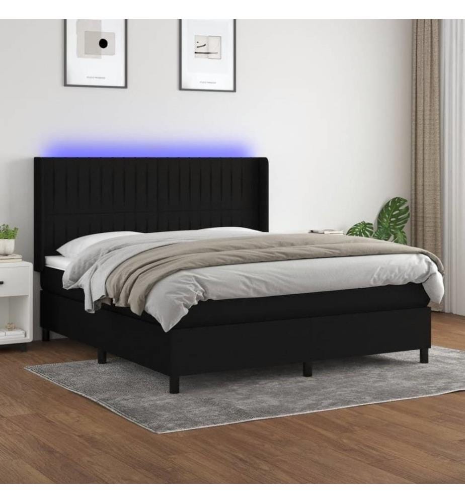 Boxspringbett mit Matratze & LED Schwarz 160x200 cm Stoff